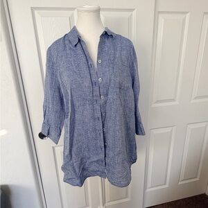 Chico's Light Blue No Iron Linen Button Down - Sz 1